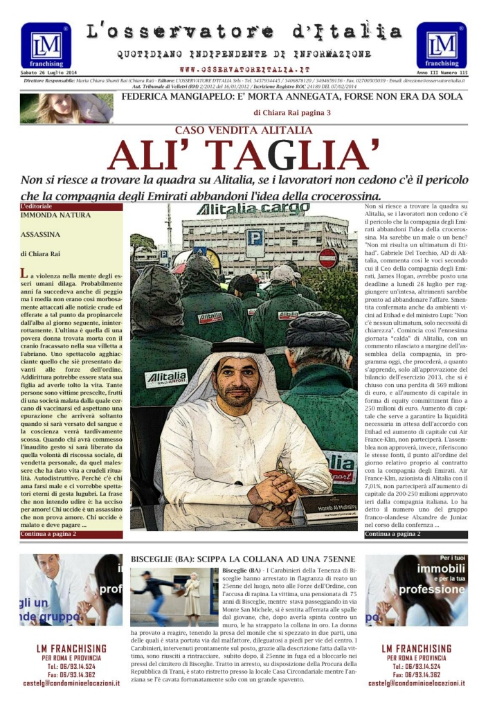 L'osservatore d'Italia edizione del 26 Luglio 2014